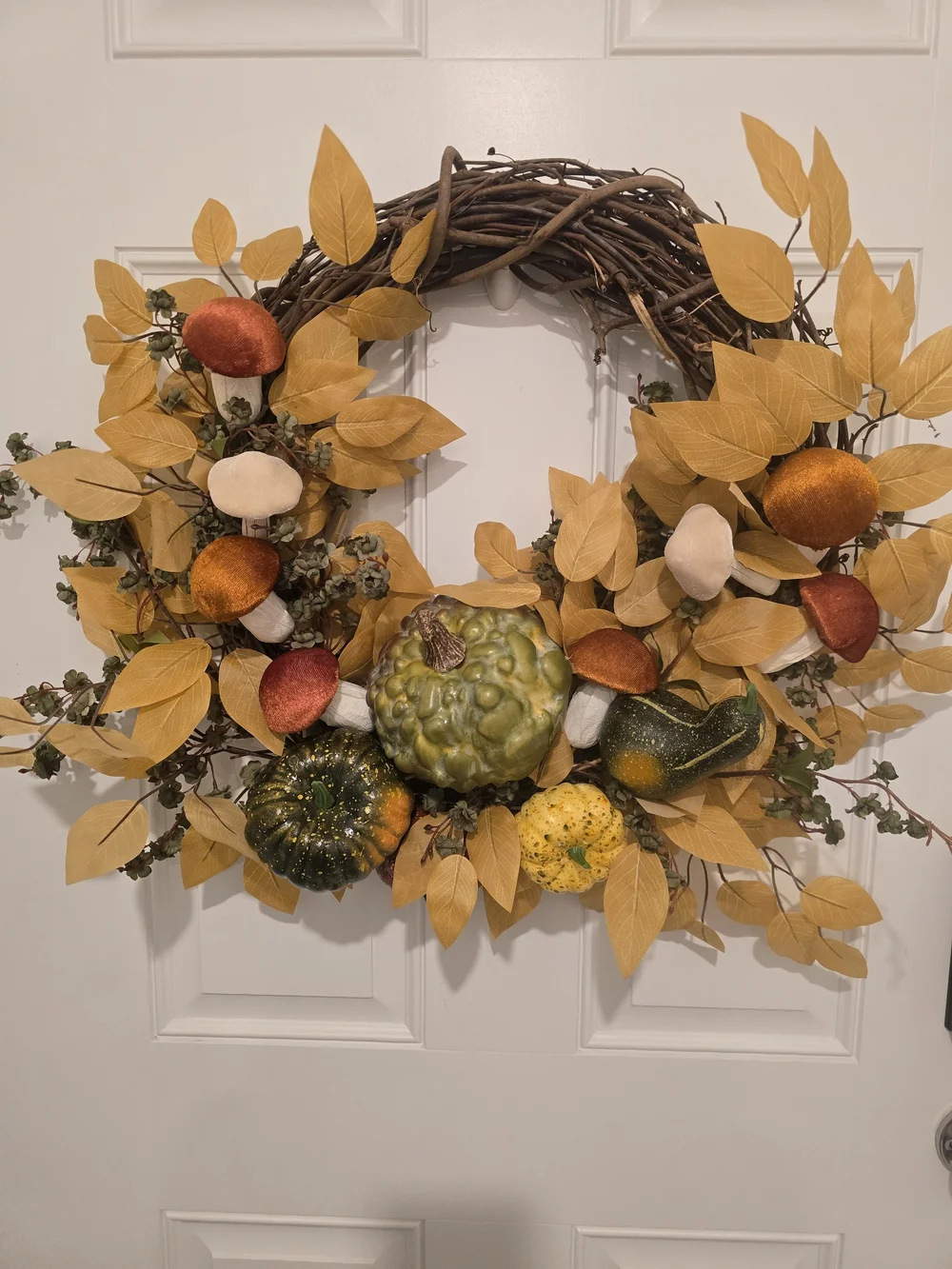 Autumn Harvest Pumpkin & Mushroom Fall Wreath in Mustard Yellow
